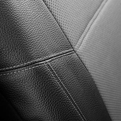 P&J AUTO Leather and Mesh High Back Car Seat Cover Front Pair Integrated Bucket Seat Airbag Compatible (Grey) - color: BK GY1