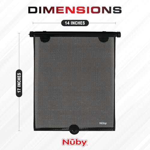 Nuby 14" Roller Vehicle Side Window Sun Protection Shade for Baby | 2 Pack | Pull Down with Suction Cups and Press Button Roll Up | Black - style: Roll Down