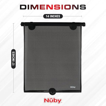 Nuby 14" Roller Vehicle Side Window Sun Protection Shade for Baby | 2 Pack | Pull Down with Suction Cups and Press Button Roll Up | Black - style: Roll Down
