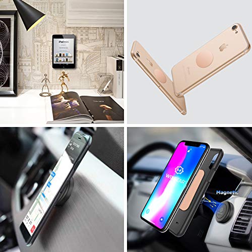 Mount Metal Plate with Adhesive for Magnetic Cradle-Less Mount -X4 Pack 2 Rectangle and 2 Round (Compatible with Magnetic mounts) (Gold) - color: Gold