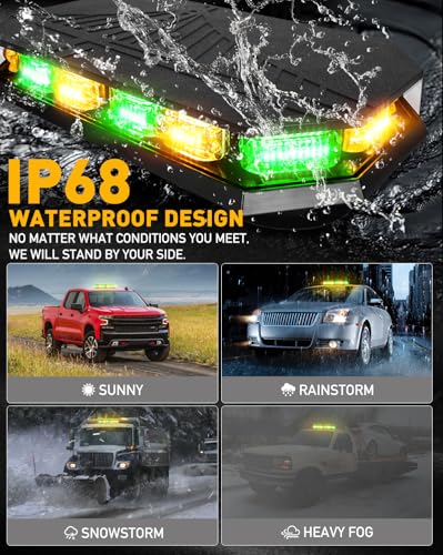 HLauto 406D Rooftop Emergency Strobe Lights Bar, 102 LED Amber Green Mini Beacon Safety Flashing Warning Traffic Lights Bar w/Magnetic Base for 12-24V Trucks, Construction Vehicles, Snowplow, Cars - color: Amber/Green