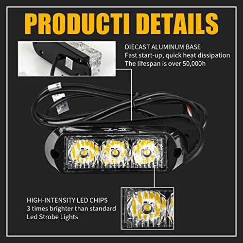 FXC (2PCS 3-LED Strobe Light White Waterproof Emergency Beacon Flash Lights,Purishion Caution Bar 12 Different Flashing Car SUV Pickup Truck Van - color: White
