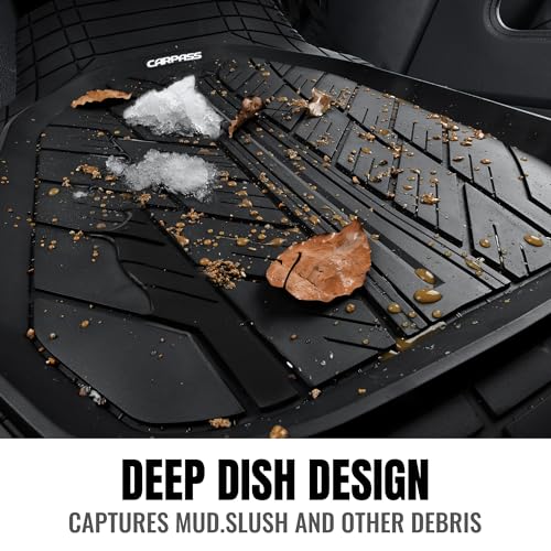 CAR PASS 3 Row Heavy Duty Rubber Car Mats, Deep-Dish All-Weather Floor Mats for 7 Seats 8 Seater 2nd & 3rd, Waterproof Universal Trim to Fit Liner Van,SUV,MPV,7 Passengers Vehicle,(Black 3 Row) - color: Black 3 Row