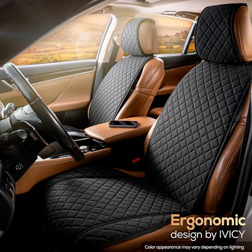 IVICY Faux Linen Front Car Seat Cover – Durable, Non-Slip Seat Protector for Cars – 1 Unit, Black - color: BLACK HYB LN