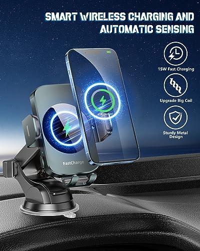 Wireless Car Charger, Fast Charging Phone Holder 3 in 1 Phone Mount Auto Clamping Car Accessories Compatible with iPhone 17 16 15 14 13 12 11 Xs XR, Samsung S23 Ultra S22 S21 S20(Forest Green) - color: Forest Green