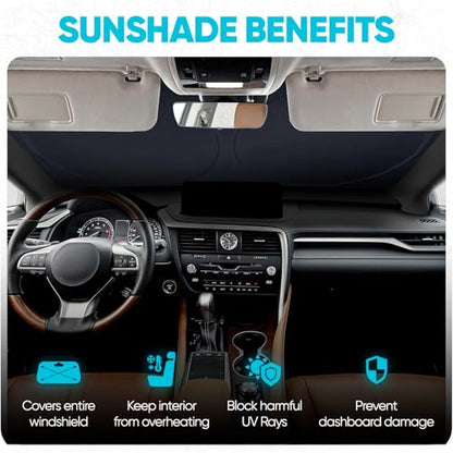 FORTEM Car Sun Shade for Windshield, Reflective Windshield Sunshade, 240T Polyester, Automotive Interior Sun Protection, Ultimate Heat and UV Shield, Foldable, Storage Bag - size: Medium (62" x 30")