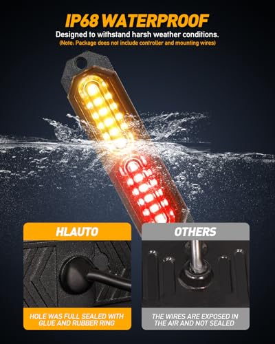 HLauto 1200T Emergency Strobe Grille Lights: 8pcs 12 LED Sync Feature Safety Warning Flashing Lights, Ultra Slim Surface Mount Hazard Caution Lights for Trucks, Vehicles, Car, ATV, UTV (Amber Red) - color: Amber/Red