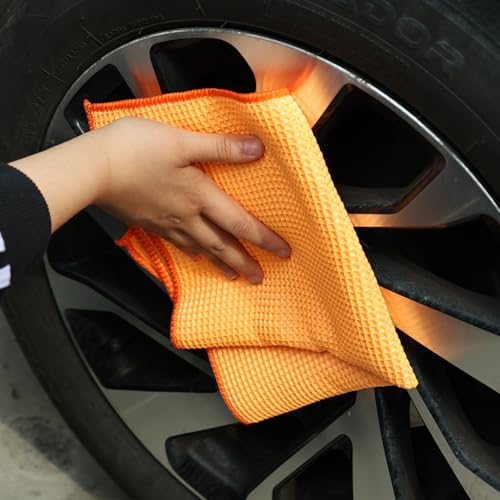 2PCS Car Wash Towel Glass Cleaning Water Drying Microfiber Window Clean Wipe Auto Detailing Waffle Weave (2Pcs-Yellow) - color: 2pcs-yellow