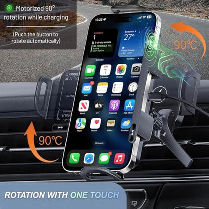 Smart 2-in-1 Auto-Rotating Phone Holder and Wireless Car Charger, Foldable Car Phone Mount for iPhone and Samsung, Cell Phone Automobile Charger with Car Vent Mount