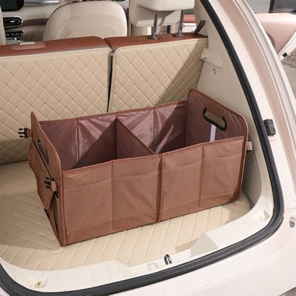 Car trunk storage box Foldable sedan SUV Universal outing travel good goods Multi compartment partition with handle (brown) - color: brown