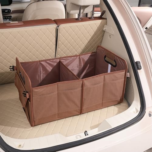 Car trunk storage box Foldable sedan SUV Universal outing travel good goods Multi compartment partition with handle (brown) - color: brown