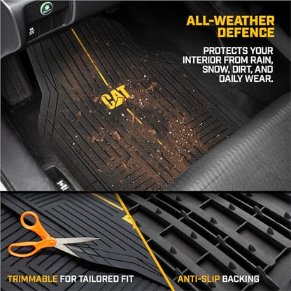 CAT® Signature™ Heavy-Duty 3-Piece All Weather Floor Mats for Cars, Trucks & SUVs – Trim-to-Fit Rubber Car Mats Full Set, Waterproof Automotive Floor Mats, Interior Accessories & Car Rug Protection - style: Cat Signature - Universal 3pc Mats