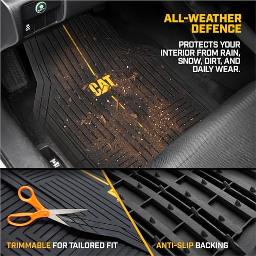 CAT® Signature™ Heavy-Duty 3-Piece All Weather Floor Mats for Cars, Trucks & SUVs – Trim-to-Fit Rubber Car Mats Full Set, Waterproof Automotive Floor Mats, Interior Accessories & Car Rug Protection - style: Cat Signature - Universal 3pc Mats
