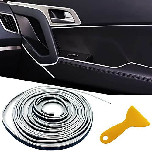 Car Interior Trim Strips,Universal 33ft Car Electroplating Decoration Styling Door Dashboard, Flexible Interior Trim Accessories with Installing Tool(Silver) - color: Silver, size: 33FT