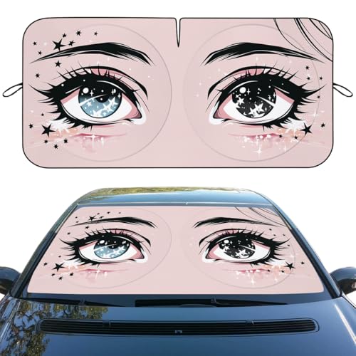 Anime Cartoon Girl Eyes Car Windshield Sunshades - 59"L x 31.5"W UV Rays Sun Visor Protector for Sedan, Truck, SUV - color: Cute Funny Eyes, size: 59"L x 31.5"W