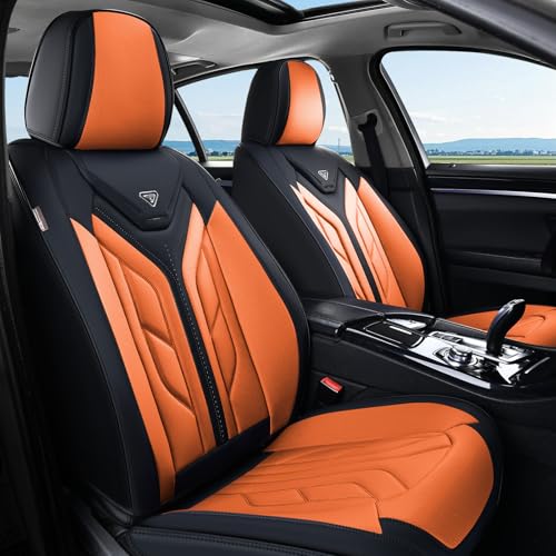 Coverado Seat Covers, Car Seat Covers Front Seats, Leather Seat Covers for Cars, Waterproof Automotive Seat Covers Car Seat Protector Car Seat Cushion Universal Fit for Most Cars Trucks(Black&Orange) - color: Black&Orange, size: Front