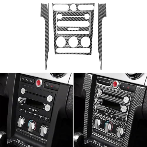 6PCS Car Central Console Dashboard Panel Cover Trim Interior Stickers Compatible with Ford Mustang GT Shelby 2005 2006 2007 2008 2009 Real Soft Carbon Fiber Accessories - color: Dash Console Kit-black
