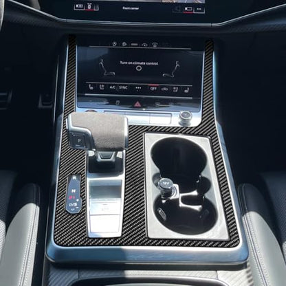 NVCNX Real Premium Carbon Fiber Accessories for Audi Q8 2019-2026 / Q7 SQ7 SQ8 RS Q8 2020-2026 2021 2022 2023 2024 2025 Car Center Console Gear Shift Panel Cover Interior Trim Sticker Decal 1PC - color: Center Console Gear Shift Panel Trim