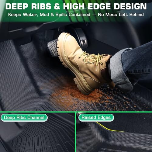 Floor Mats for Chevy Traverse 2009-2017 | Buick Enclave 2008-2017 | GMC Acadia 2007-2017 | Saturn Outlook 2007-2010, All Weather Custom Fit for Chevrolet Traverse Front & 2nd 3rd Row & Trunk Mat - style: 3 Rows & Trunk Mat