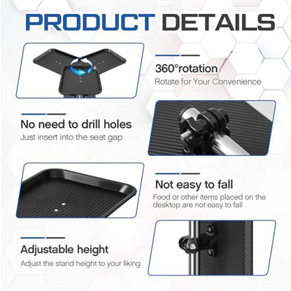BBTO Car Seat Gap Tray Table, Stable Foldable Auto Backseat Food Desk, Multifunctional Adjustable Travel Tray for Eating Drink and Writing Laptop Work, Car Organizer for Commuters Family