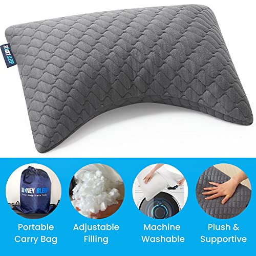 Sidney Sleep Mini Travel Size Neck Pillow - Knee, Back Lumbar and Support - Small Curved Pillow - 14 x 19 Inches - Adjustable Loft - Washable - Drawstring Backpack Included (Mini - Grey) - color: Grey, size: Travel Mini