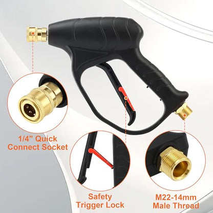 JOEJET Short Pressure Washer Gun with Foam Cannon Dual Connector Accessory, Car Wash Foam Gun with 1/4 Inch Quick Connector, 5 Pressure Washer Nozzle Tips, 1 Liter - size: 1 L