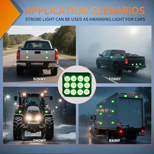 Nilight 12LED Magnetic Wireless Trailer Lights 2PCS Rechargeable Portable Hazard Beacon Warning Light Green Emergency Strobe Light for Trucks Trailers Vehicles Cars Bus Surface Mount - color: 12LED Green