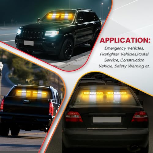 Amber and White Traffic Advisor Strobe Lights Bar For Vehicles Trucks Wireless Remote Control 23 Flash Patterns 2pcs 12.8 inch LEDs Flashing Warning Lights - color: Amber White