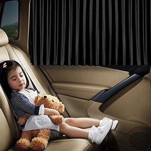 Ovege Car Window Shade - Side Window Sun Shade Curtain, Pleated Silky UV Protection Privacy, Baby Suction Magnetic (Black-Opaque, Back Seat 2pcs) - color: Black-Opaque, size: Back Seat 2pcs
