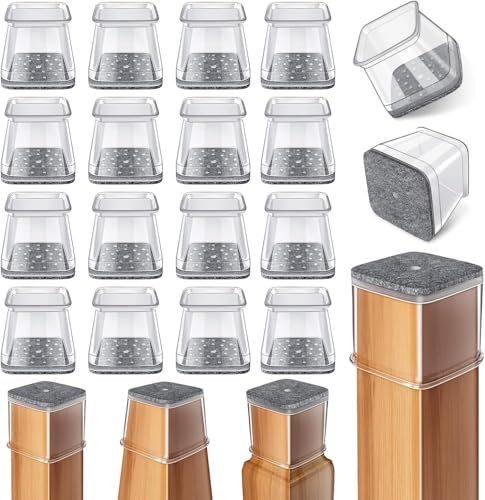 Ansible 24 Pcs Chair Leg Floor Protectors Square, Silicone Felt Furniture Leg Pads Caps Covers for Hardwood Floors (Fit:1-1/16" to 1-5/8") - color: Clear, size: Square L