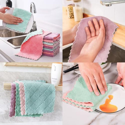 Reusable Microfiber Kitchen Cleaning Cloths – Super Absorbent, Quick-Drying Dish Towels for Kitchen Car Furniture Bowl Tea. 10.6" x 6.3" Coral Velvet Dishcloths Lint-Free Machine Washable 24 Pack Rags