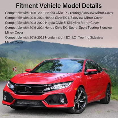Moonlinks Compatible with 2016-2021 Honda Civic Driver Side Mirror Cover Replacement,Red Mirror Cap for 10th Gen Civic,2019-2022 Insight,Left Side(1PC) - size: 10th-Left Red