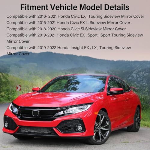 Moonlinks Compatible with 2016-2021 Honda Civic Driver Side Mirror Cover Replacement,Red Mirror Cap for 10th Gen Civic,2019-2022 Insight,Left Side(1PC) - size: 10th-Left Red