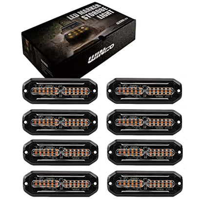 WINECO Amber led strobe lights for trucks 8pcs 12-LED Surface Mount Flashing Strobe Lights kit for Trucks Car Vehicles LED Mini Grille Grill Strobe Light Head Emergency Hazard Warning lights - color: Amber