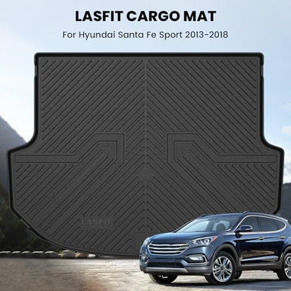 LASFIT Cargo Mat for Hyundai Santa Fe Sport 2018 2017 2016 2015 2014 2013, All Weather TPE Custom Fit Car Trunk Mats Cargo Liners Accessoires for Santa Fe Sport 2013-2018, Black - size: 2)For Hyundai Santa Fe Sport | 2013-2018 | Cargo