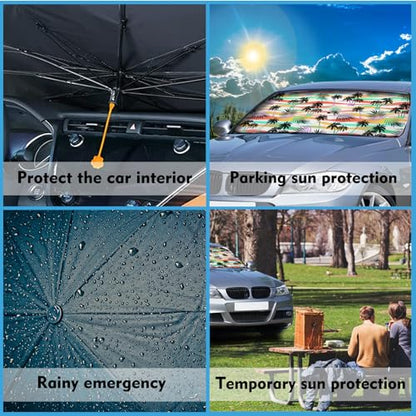 Color Palm Tree Car Windshield Sun Shade Umbrella Car Foldable Umbrella Sunshade for Front Window Universal Car Window Shades Blocks UV Rays Keeps Car Cool - color: Color Palm Tree