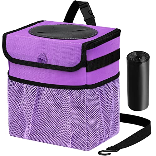 Car Trash Can Foldable Garbage Bin Leakproof 2.3 Gallons Car Trash Bag Purple - color: Purple, size: M-1PCS