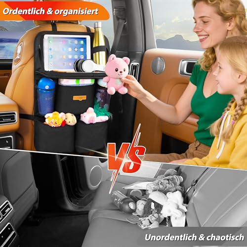 SURDOCA Backseat Car Organizer with Foldable Tray for Kids & Adults – NEW MODEL Seat Storage with Touchable Tablet Pocket, Roadtrip Essentials – Fits Most Vehicles - color: Black (2 Pack)
