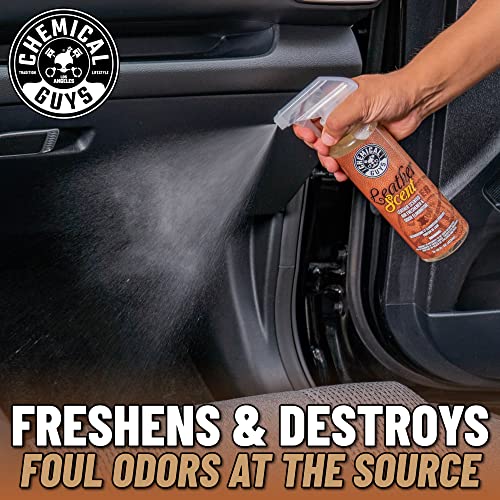 Chemical Guys Leather Scent Premium Air Freshener & Odor Eliminator – Car Air Freshener Leather Scent– Eliminates Odors and Refreshes Cars, Trucks, SUVs and RVs, 16 oz - size: 16 Fl Oz (Pack of 1), style: LEATHER 16 oz