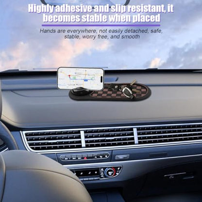 Multifunctional Car Anti-Slip Pad, 3 in 1 Rotatable Non-Slip Vehicle Dashboard Mat with Phone Holder & Temporary Parking Number, Dash Storage Pad for Key Gadget, Universal Fit (Brown/Black) - color: Brown/Black