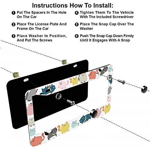 1Pcs Hand Drawn Cartoon Cat License Plate Frames Cover Holders Stainless Steel Cartoon Cat License Plate Cover with Screw Caps Cover and Screwdriver Set - 2-Hole (Hand Drawn Cartoon Cat) - color: Hand Drawn Cartoon Cat