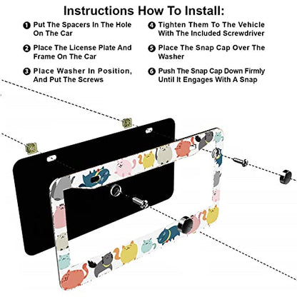 1Pcs Hand Drawn Cartoon Cat License Plate Frames Cover Holders Stainless Steel Cartoon Cat License Plate Cover with Screw Caps Cover and Screwdriver Set - 2-Hole (Hand Drawn Cartoon Cat) - color: Hand Drawn Cartoon Cat