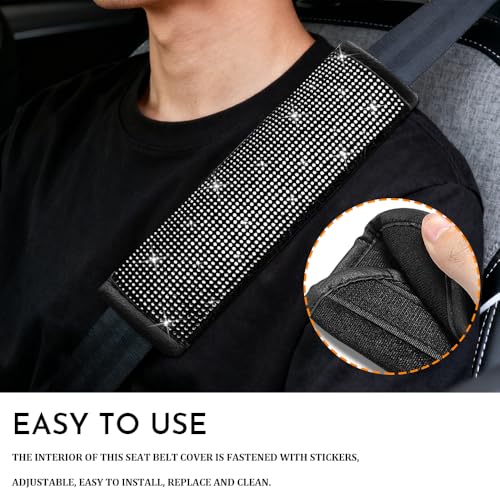 2PCS Bling Seat Belt Covers, Seat Belt Cover Pad, Car Seatbelt Shoulder Pads with Rhinestone, Auto Accessories Comfortable Automotive Neck Shoulder Mat Cushion for Car Truck SUV (White) - color: White