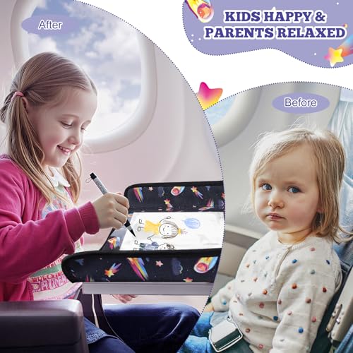 Airplane Tray Table Cover for Kids with Pockets, Foldable Tray Table Organizer for Toddler, Plane Travel Essentials Must-Haves for Train Buses High Chairs and Flying Supplies (Meteor Black)