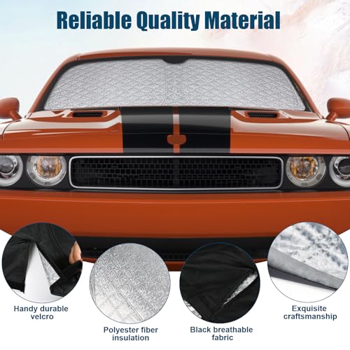6 Layers Custom Fit Windshield Sun Shade for 2008-2023 Dodge Challenger, Foldable Car Sunshade with Storage Bag, Heat Reflective & UV Protection - size: 2008-2023 Dodge Challenger