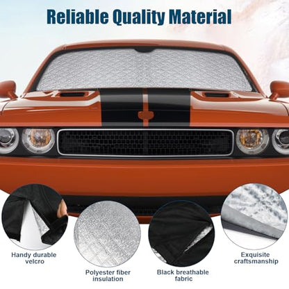6 Layers Custom Fit Windshield Sun Shade for 2008-2023 Dodge Challenger, Foldable Car Sunshade with Storage Bag, Heat Reflective & UV Protection - size: 2008-2023 Dodge Challenger