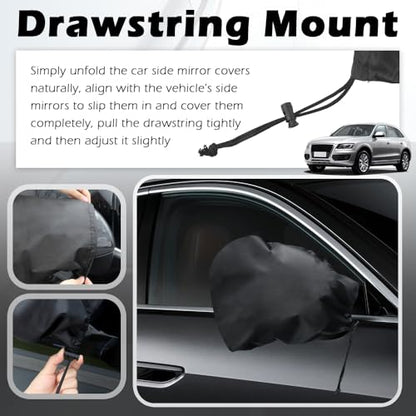 2PCS Car Side Mirror Covers,Drawstring-style Mirror Covers for Cars Provide Protection from Dust and Snow,Essential Car Mirrors Cover for Winter Automotive Exterior Accessories
