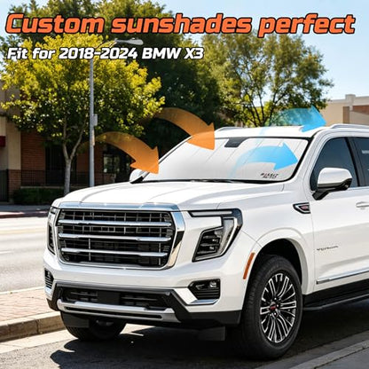 Windshield Sun Shade Compatible for 2018-2024 BMW X3 Silver Reflective Foldable Front Sun Visor Sunshade Protector with Storage Bag Keep Interior Cool - size: 2018-2024-BMW-X3