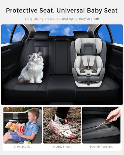 Huidasource Back Seat Cover, Nappa Leather Back Car Seat Cover with Ventilation Holes, Velcro Adjustable, Compatible with Seat Belts, Child Safety Seats, Fit for Most Cars SUV Trucks, Black - color: R# Black, size: Back Seat Cover