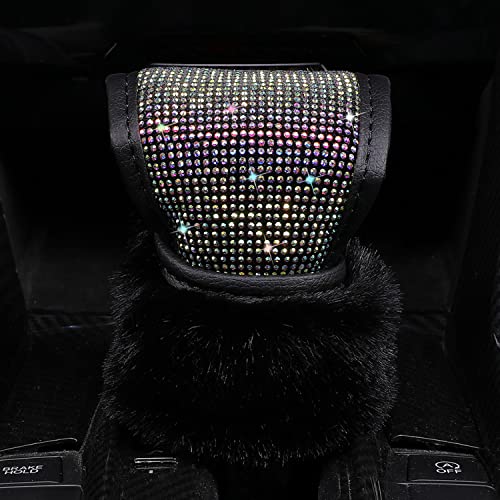 Plush Auto Gear Shift Knob Cover with Crystal Glitter Bling Rhinestones for Girls,Lady Universal Fit (Bling) (Fur Black) - color: Fur Black